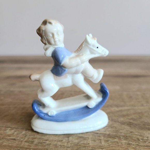 Vintage porcelain ceramic girl's on rocking horse figurine. - Picture 1 of 6